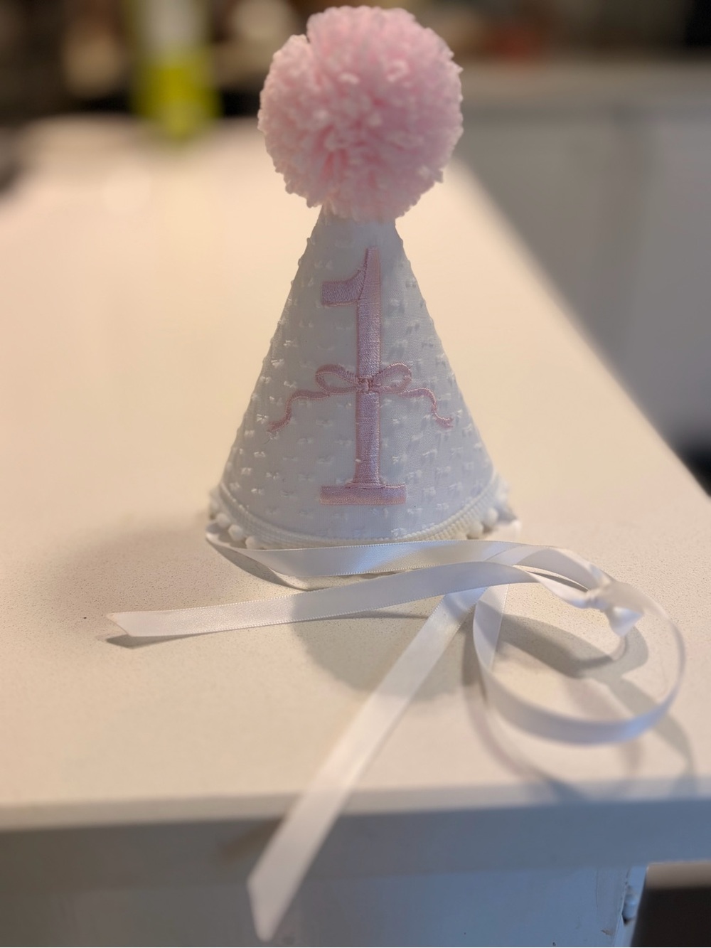 First Birthday Party Hat - Pink Pom Pom